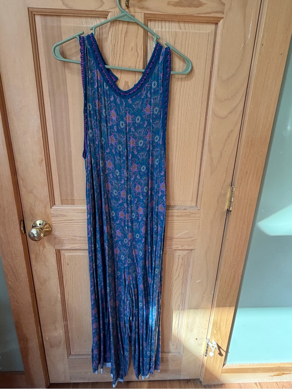 NATURAL LIFE Teal and Purple Sleeveless Boho Jumpsuit
